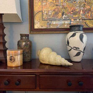 Conch Shell Seashell Modernist Décor Decorative MCM Crackle Glazed Red Clay